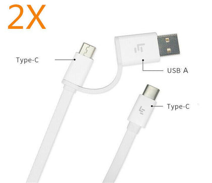 2X 2in1 Type C male to male & USB to TYPE C Cable Cord For PD power bank adater