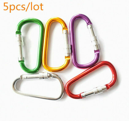 5Pcs 8cm Carabiner Aluminum Alloy Locking Clip Camping Hook Keychain D-Ring